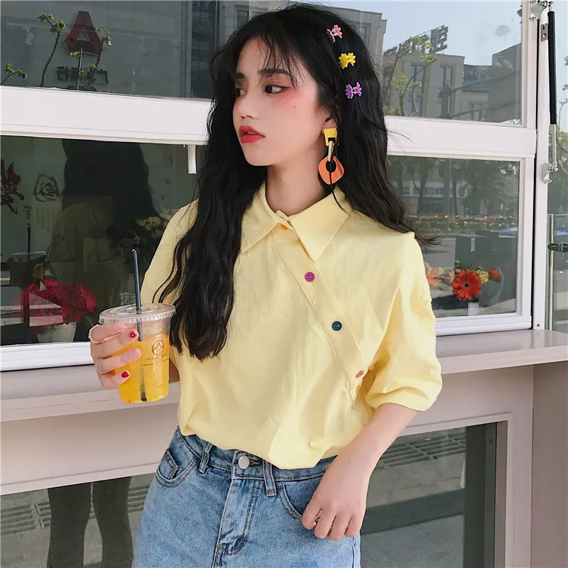 Harajuku свободная винтажная однотонная Универсальная футболка 90s для девочек в