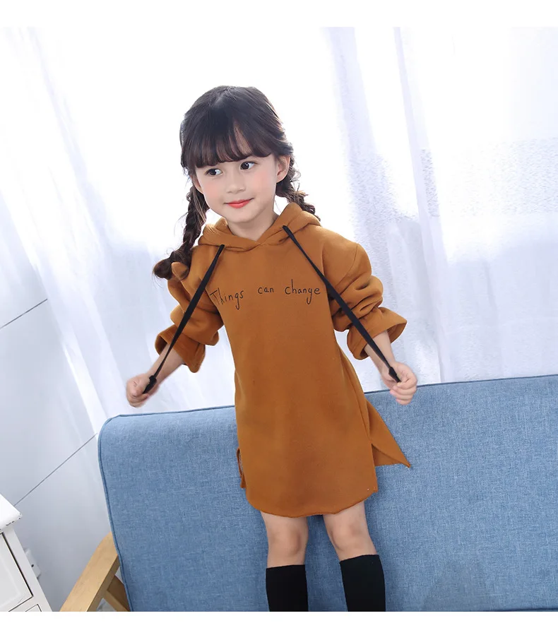 Teenage Girls Dress Winter Long Sleeve Hoodies Thick Warm Letter Dresses for big Girls Children's Clothing Kids Clothes