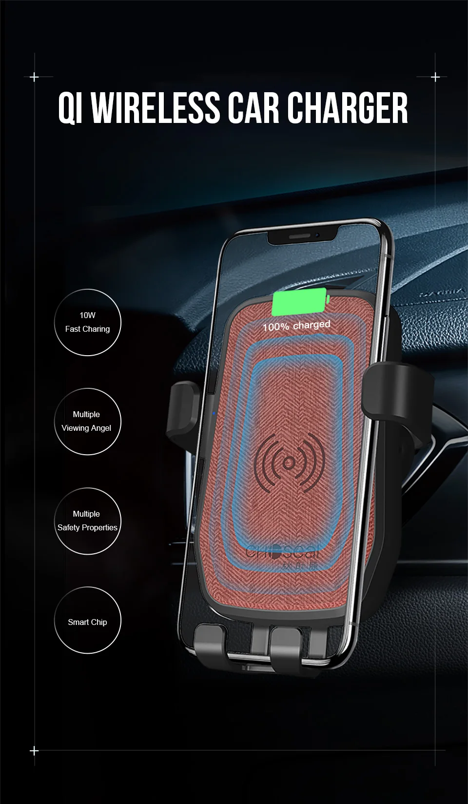 CHOSEAL 10W Qi Car Wireless charger for iPhone Xs XR X8 Fast Wireless Charger for Samsung Galaxy S9 S8 Xiaomi Mix 3 2S (1)