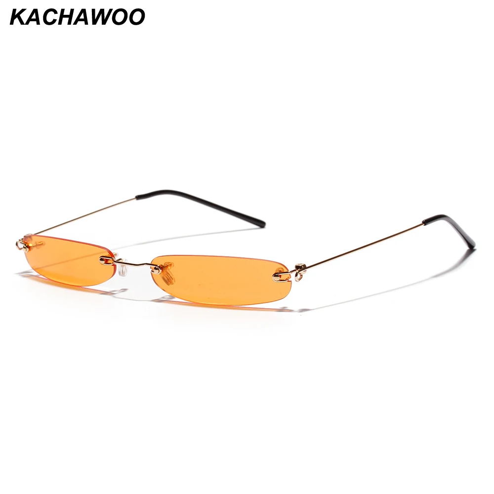

Kachawoo Wholesale 6pcs Narrow Rectangle Sunglasses Women Tiny Red Pink Yellow Rimless Sun Glasses For Men Frameless Fashion