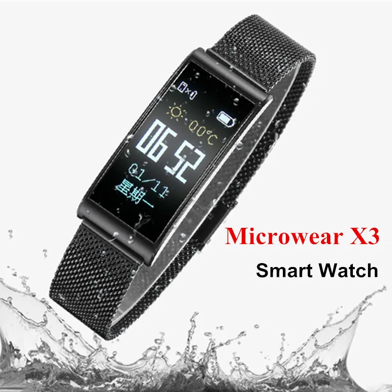 

Original Microwear X3 Smart Bracelet IP68 Waterproof Blood Pressure Measure Heart Rate Fitness Monitor Wristband for Android IOS