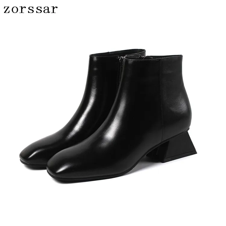Goedkoop Zorssar fashion jonge vrouwelijke booties zachte lederen Vreemde stijl hoge hak vrouwen enkellaarsjes winter bont vrouw schoenen wit zwart