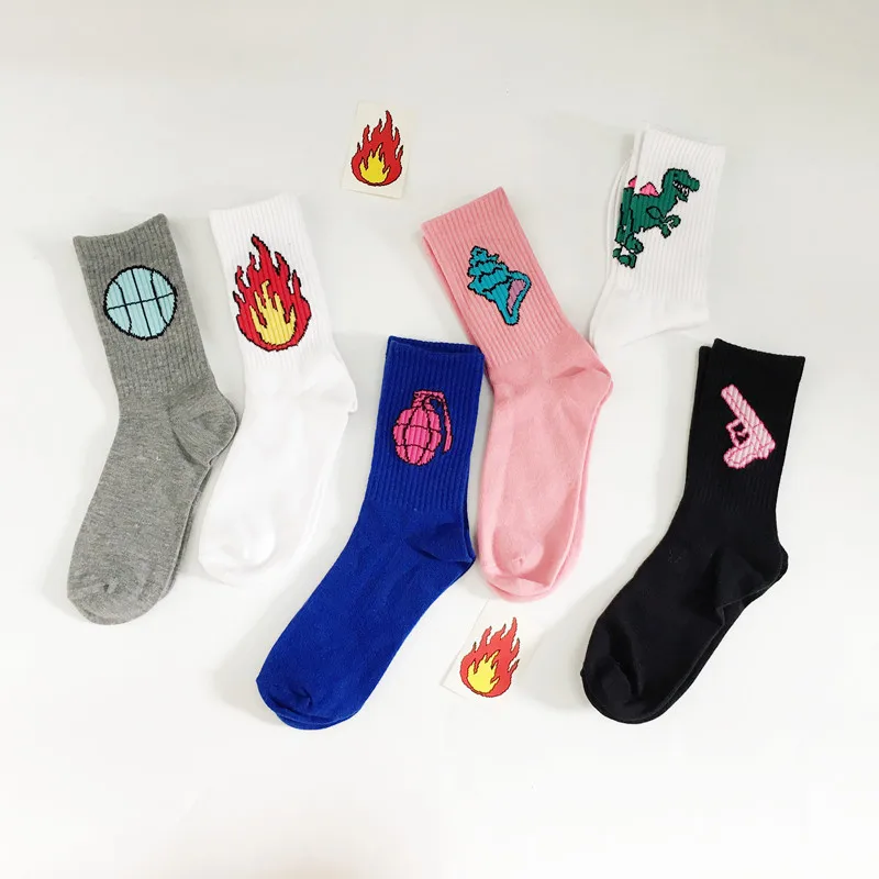 80/%Cotton Patterned Design Flame Bomb Baseball Harajuku Cool Socks HipHop CKL