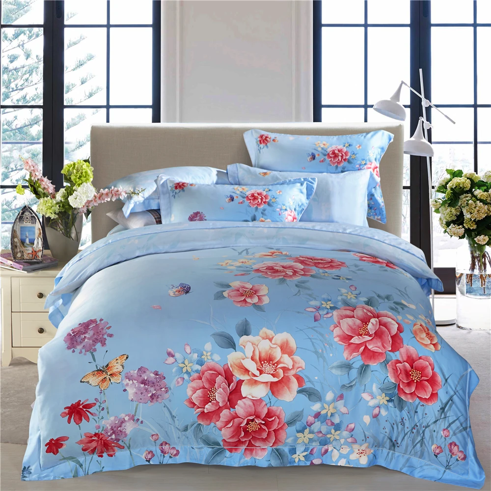 Tencel material bedding set 60'S tencel reactive print bedding Set king queen size bed linebed