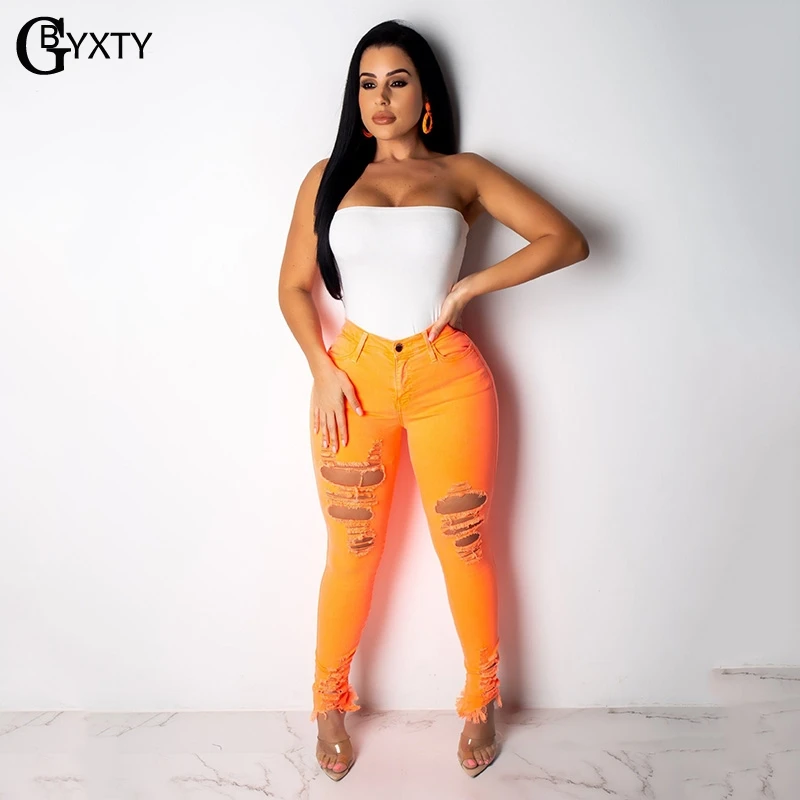 GBYXTY Neon Color Jeans 2019 Summer Women High Waist Skinny Jeans