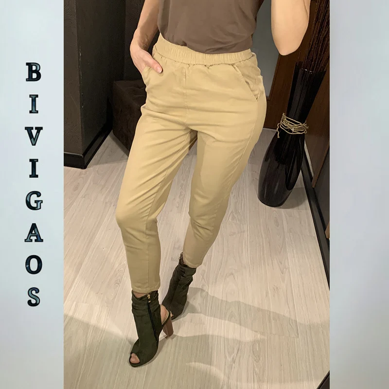 BIVIGAOS Весенние новые Базовый стиль женские хлопковые комбинезоны повседневные брюки из гарема редис карандаш брюки винтажные свободные брюки-карго Женщин-брюк