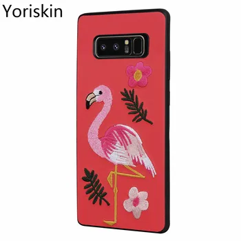 

3D Cute Flamingo Embroidery Phone Cases For Galaxy Note 8 Luxury Soft Silicon Back Cover Coque For Samsung Galaxy Note 8 Case