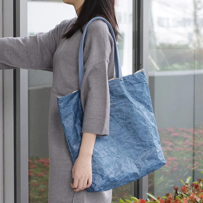 

Women Kraft Paper Shoulder Bags Fashion Women's Vintage Handbag Brief Shoulder Big Bags Large Casual Toes Top-Handle Bag
