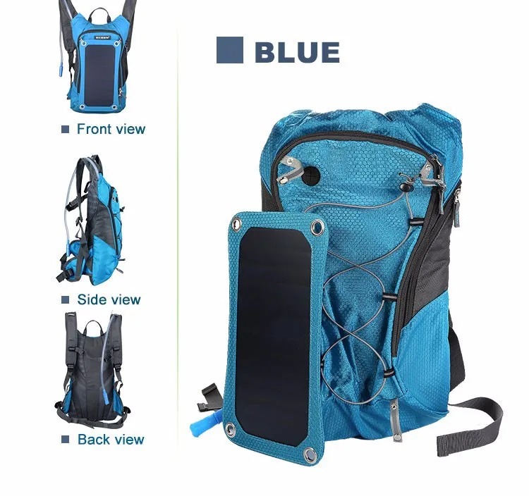 Уличный походный рюкзак 6,5 Вт с солнечной панелью, походный рюкзак, 15 л, водонепроницаемая сумка с сумкой для воды и USB выходным зарядным устройством, рюкзак, сумка