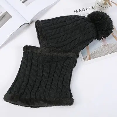 MAERSHEI зимние Skullis Beanies набор шапки и шарфа с помпоном для женщин и мужчин шерстяная шапка s Балаклава маска Gorras Bonnet вязаная шапка - Цвет: Black