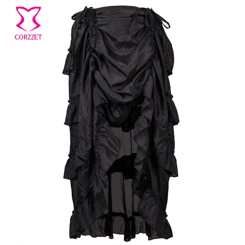 XS SM MD LG XL XXL Gray NEW Victorian Gothic Long Steampunk Corset Ruffle Skirt 