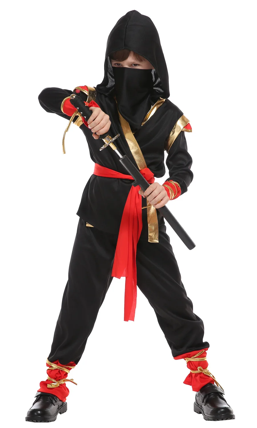 Шанхай история Хэллоуин костюм Ниндзя Косплей для детей размер - Цвет: Черный