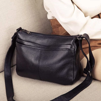 Женская сумка из натуральной кожи Курьерские сумки Feminina Bolsa Роскошные Сумки Для женщин сумки дизайнер дамы сумка кошелек - Цвет: black