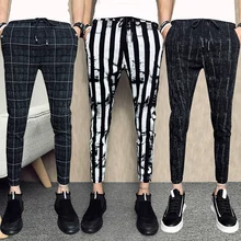 Мужские повседневные обтягивающие брюки в клетку для спортзала, новые одноцветные спортивные длинные спортивные штаны для бега/Мужские штаны Гарун с эластичной талией