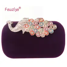 Fawziya Evening Clutch Purses Velvet Clutch Purse Rhinestones Peacock Clutch Evening Bag