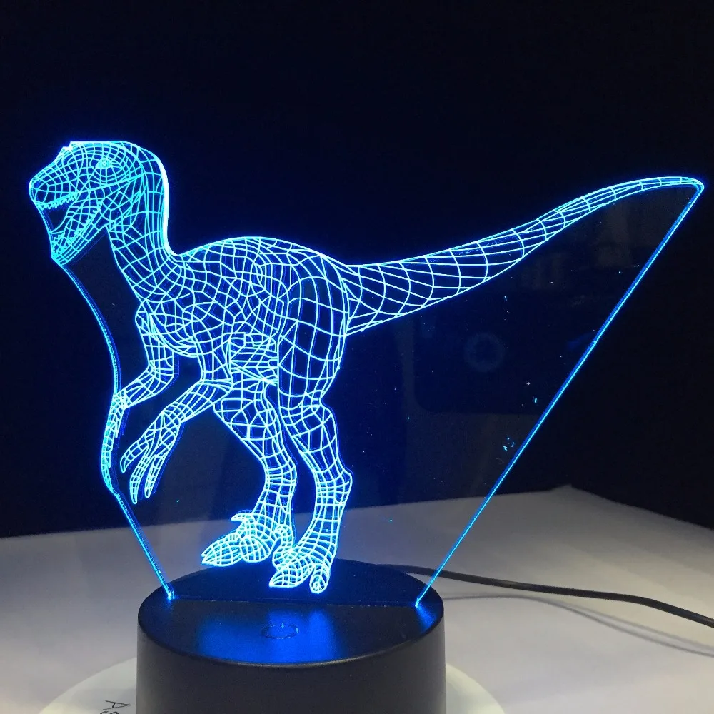  Velociraptor 3D Lamp Dinosaur Blue 7 Color Led Night Lamps for Kids Touch Led USB Table Baby Sleepi - 32885733638