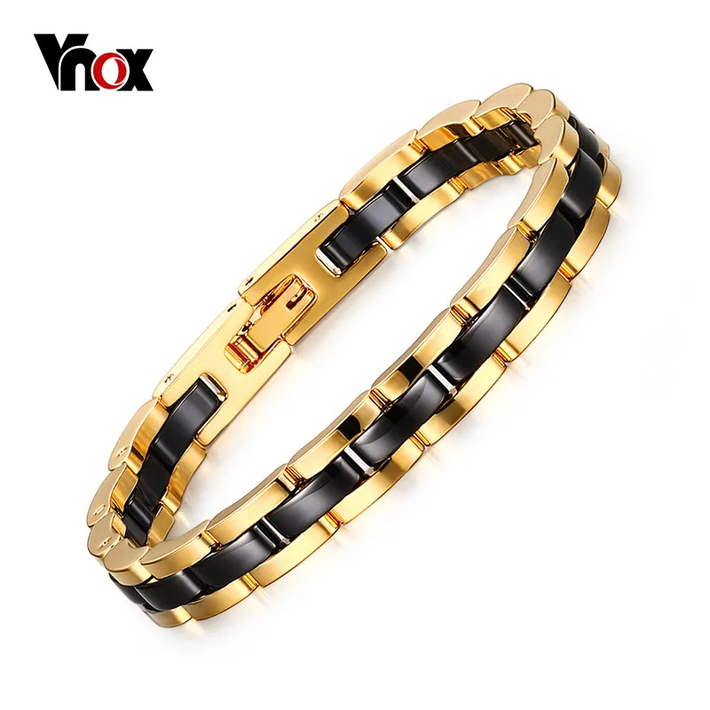 

VNOX Men's Bracelet Bangle Gold-color Tungsten Bracelet with Black Ceramic 18cm Hand Chain Free Box