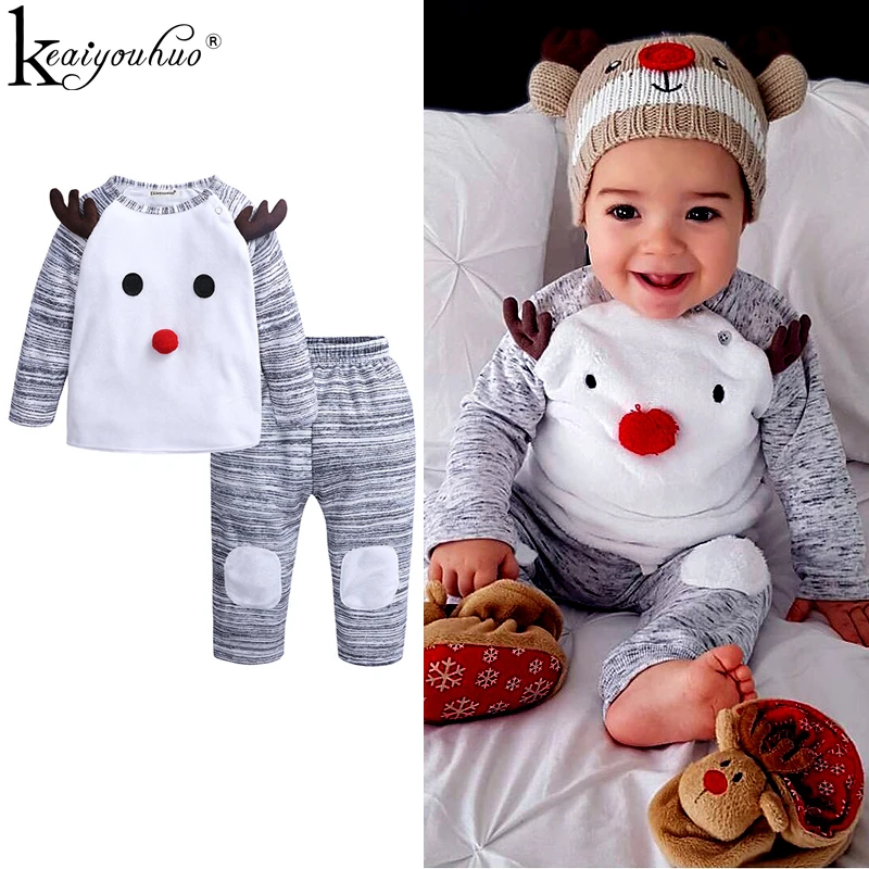 Комплект одежды для маленьких мальчиков, г. Осенне-зимняя одежда для маленьких девочек, Детский Рождественский костюм хлопковая одежда с длинными рукавами для малышей