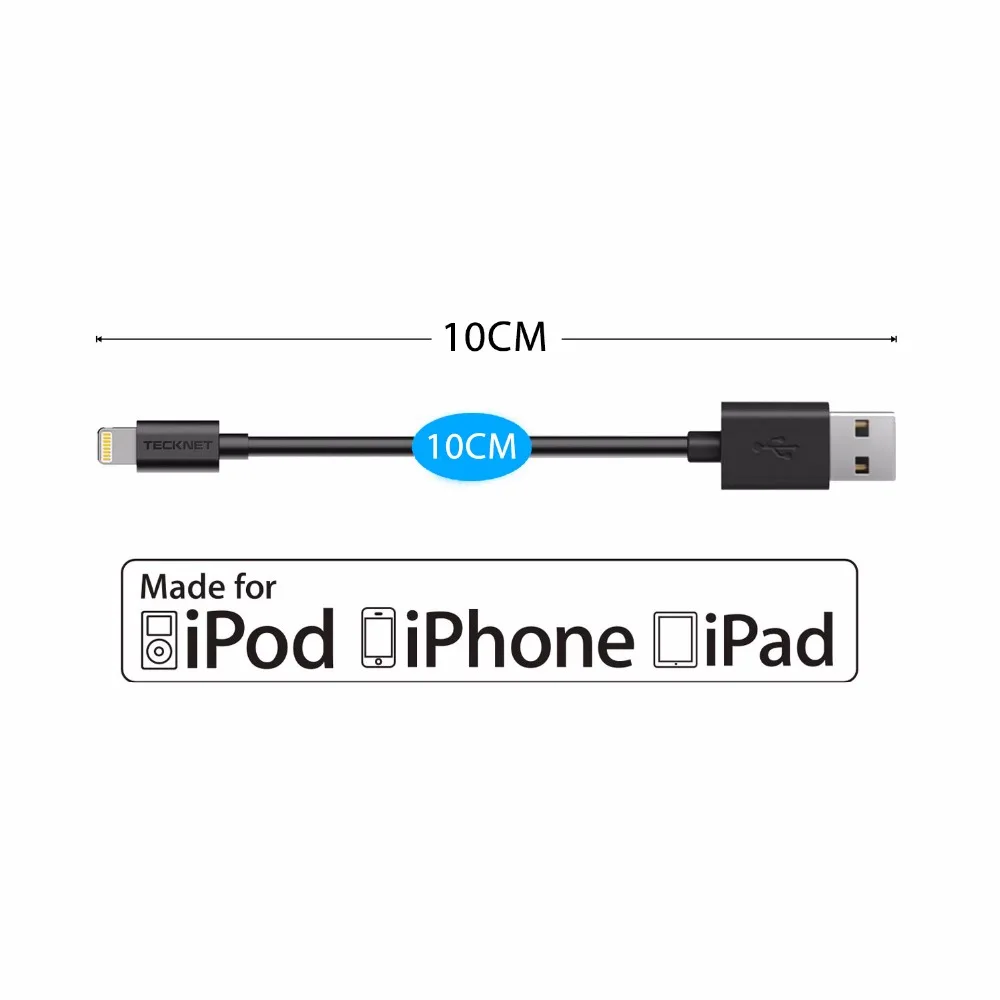 [Para MFi iPhone Cable iOS 10] TECKNET Cable USB para Cable de Lightning a USB 2.1A rápido Cable de cargador USB para iPhone 7 6 6 s iPad (10 cm)