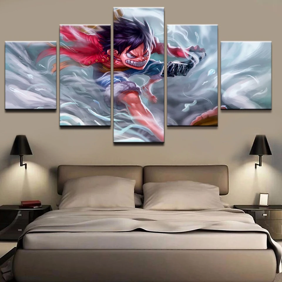 

Canvas Painting Pictures Modern Printed 5 Panel Wall Art One Piece Luffy Animation Poster Home Decor For Living Room Artwork