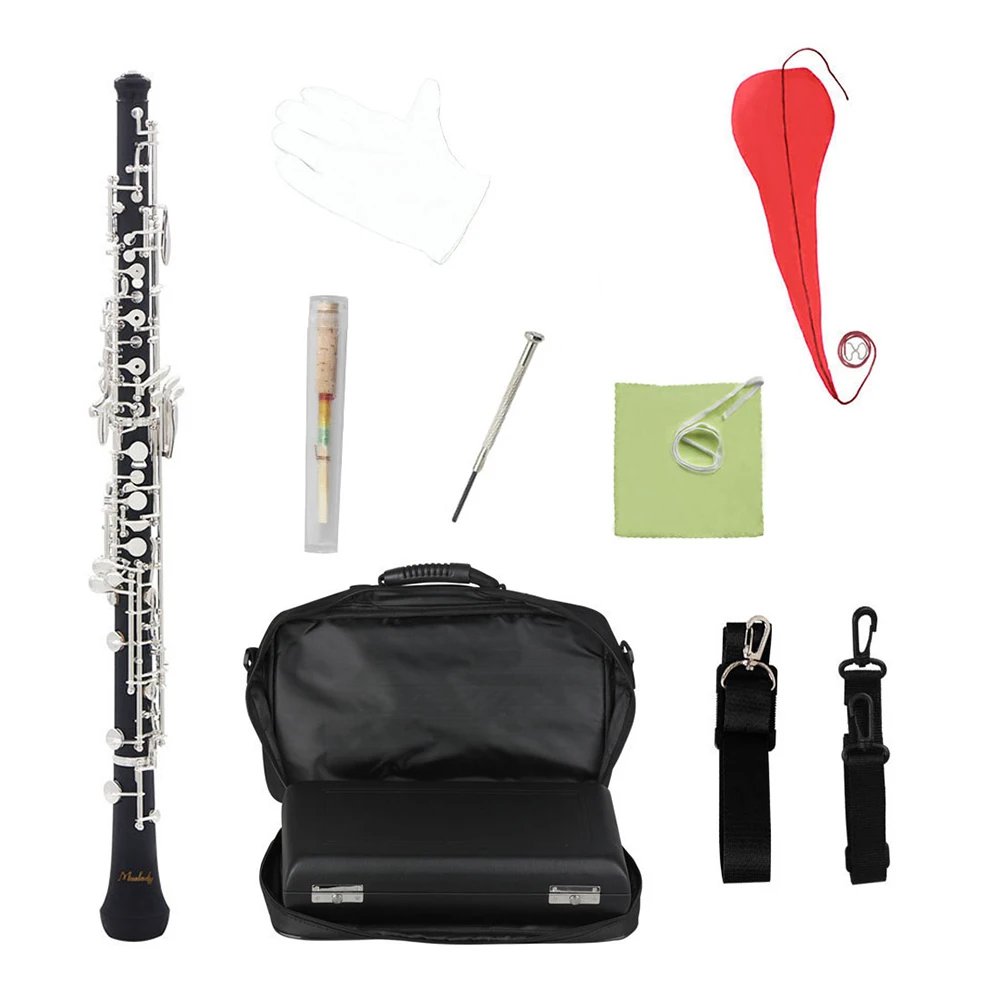 Muslady C Key Oboe Semi-automatic Style with Oboe Reed Leather Case Carry Bag Neck Strap Cleaning Cloth Mini Screwdriver 