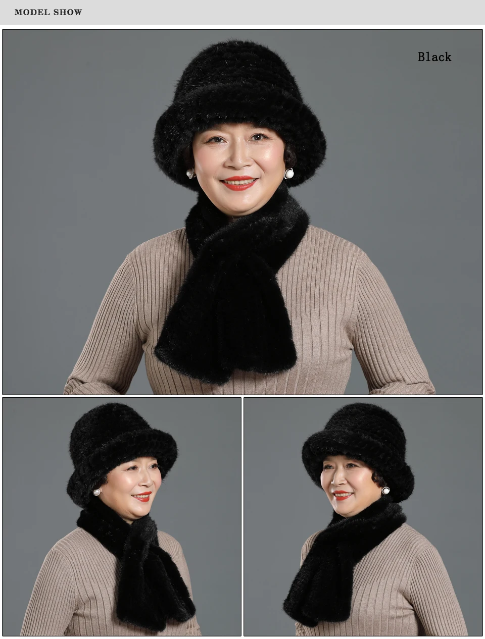 Зимние шапки из натурального меха норки и набор шарфов вязаные женские теплые шапки из натурального меха норки с прямым шарфом