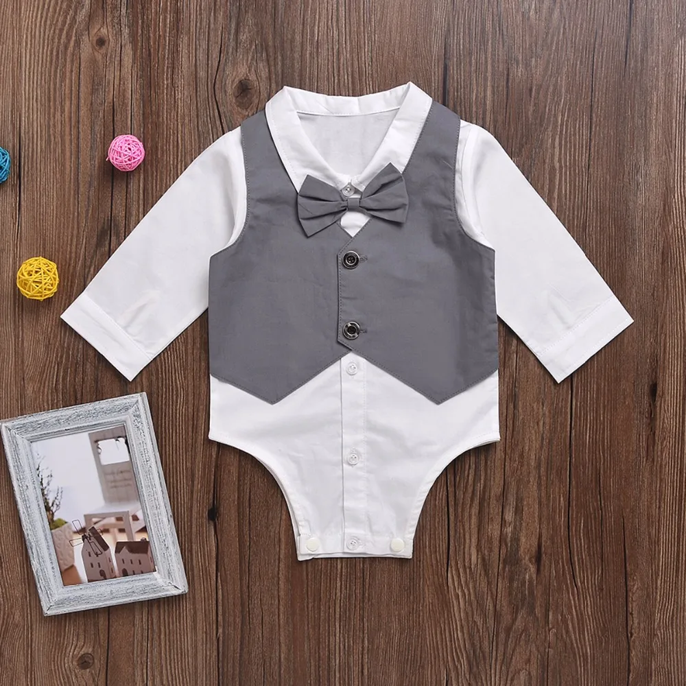 Gentleman Long Sleeve Baby Boy Bodysuits Baby Boys Clothes Spring