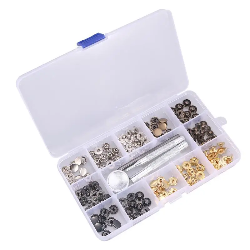 

10 Sets 4 Colors Metal Snap Button Snap Fasteners Clothing Snaps Tool Kit with Storage Box