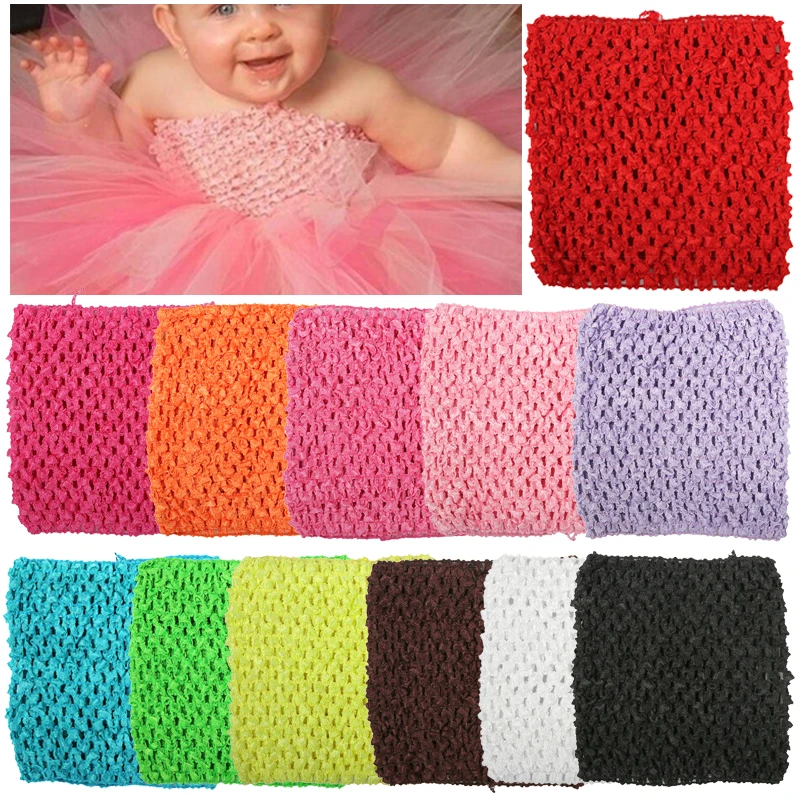 12pcs 12*14cm Elastic Little Girl Headband Crochet Tutu Tube Tops Wide For DIY Knitted Skirt Handmade Wrapped Chest