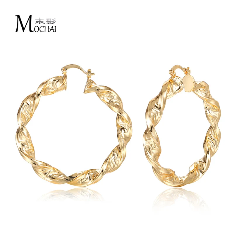 Fashion Punk Style Big Metal Great Wall Hoop Earrings For Women Jewelry ZK30 Gold Color Multi Size Pendientes  40/50/60/70/80mm