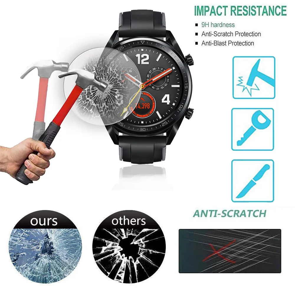 

9H Hardness HD Clear Round Tempered Glass Protective Film Protector for Huawei Watch GT Smart Watch Screen Protector Cover ABAY