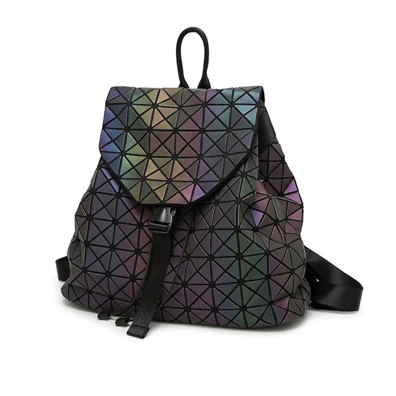 

2019 women backpack Geometric Shoulder Student's School Bag Hologram Luminous backpack Laser backpack bag purse travel daypack