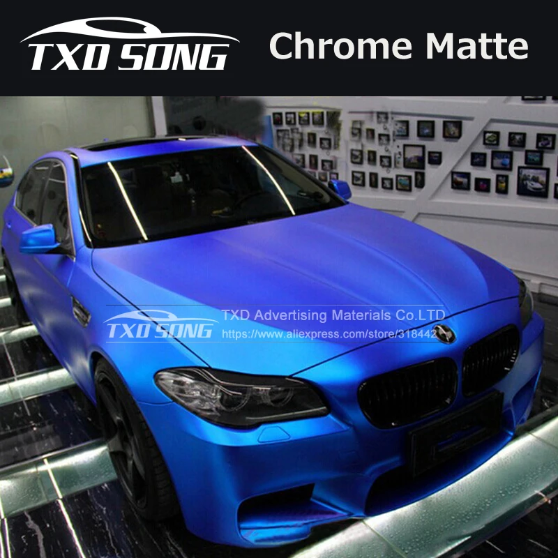 

152X30CM/LOT Free Shipping metallic chrome matte blue vinyl film with air free bubbles Chrome matte vinyl sticker for car wrap