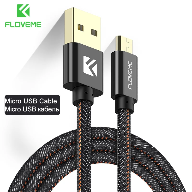 FLOVEME USB кабель для iPhone 5, 5S, 6, ковбойский джинсовый Micro usb type-C кабель для samsung S9, S10, Xiaomi 2A, 1 м, зарядное устройство для телефона - Цвет: Micro USB Black