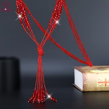 Korean Graceful Long Layers Tassel Crystal Beads Necklace Women Fashion Joker Sweater Chain 2019 Kpop Simple Black Red Jewelry graceful rhinestone alloy sweater chain for women