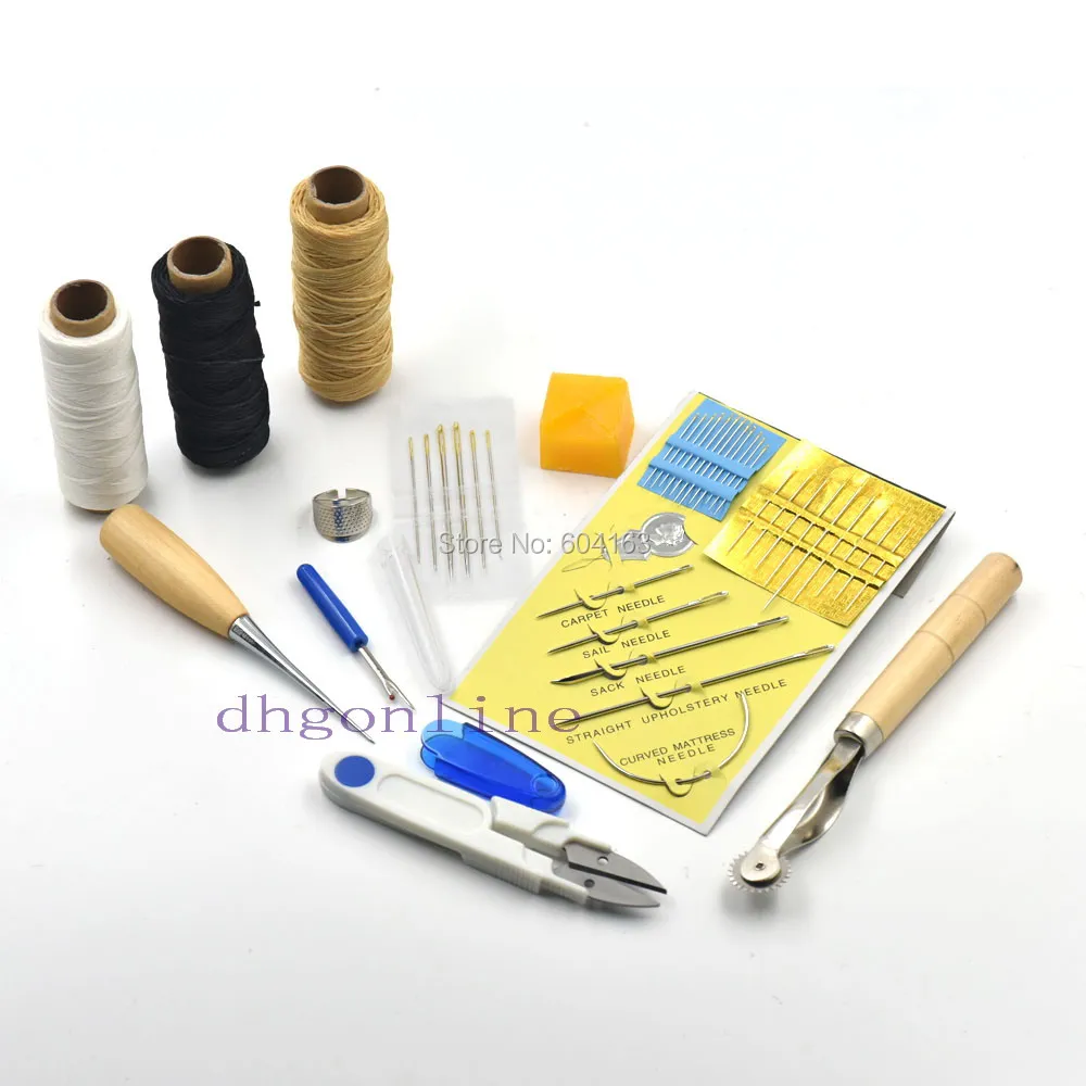 9 Pcs Sewing Tools Needles beeswax Awl Thread thimble ring Seam Ripper