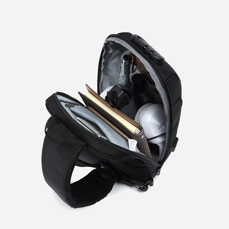 Men s Anti Theft Crossbody Bag USB PU Charging Shoulder Bag Camping Chest Waist