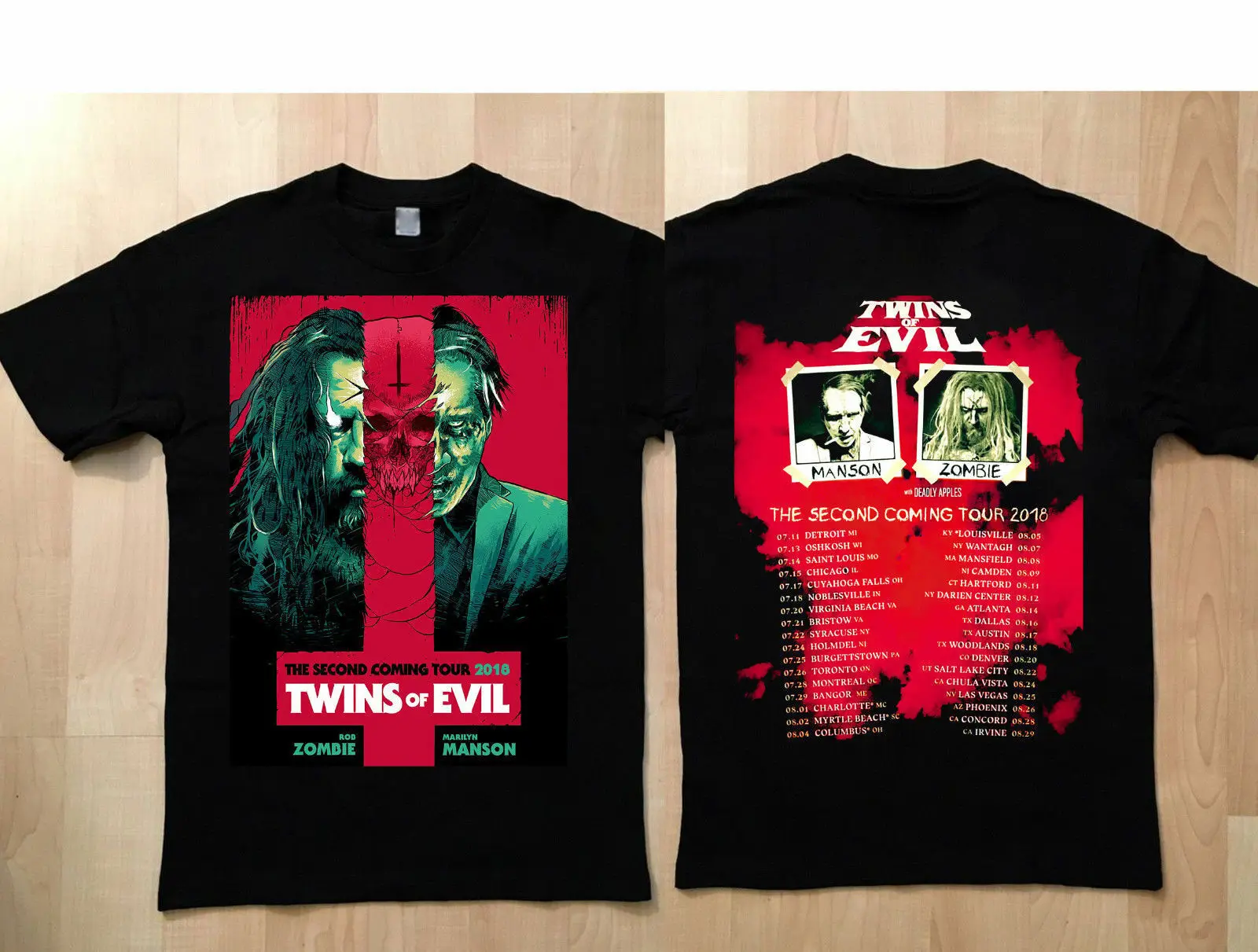 

T-Shirt twin of evil the second rob zombie marilyn manson coming tour 2019 NEW New Fashion Mens Short Sleeve T shirt Cotton