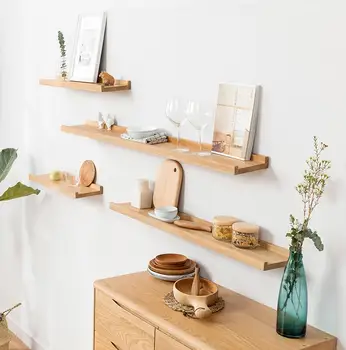 

1pcs / Nordic wooden wall hanging storage rack oak partition board living room bedroom TV wall grocery storage rack home decorat