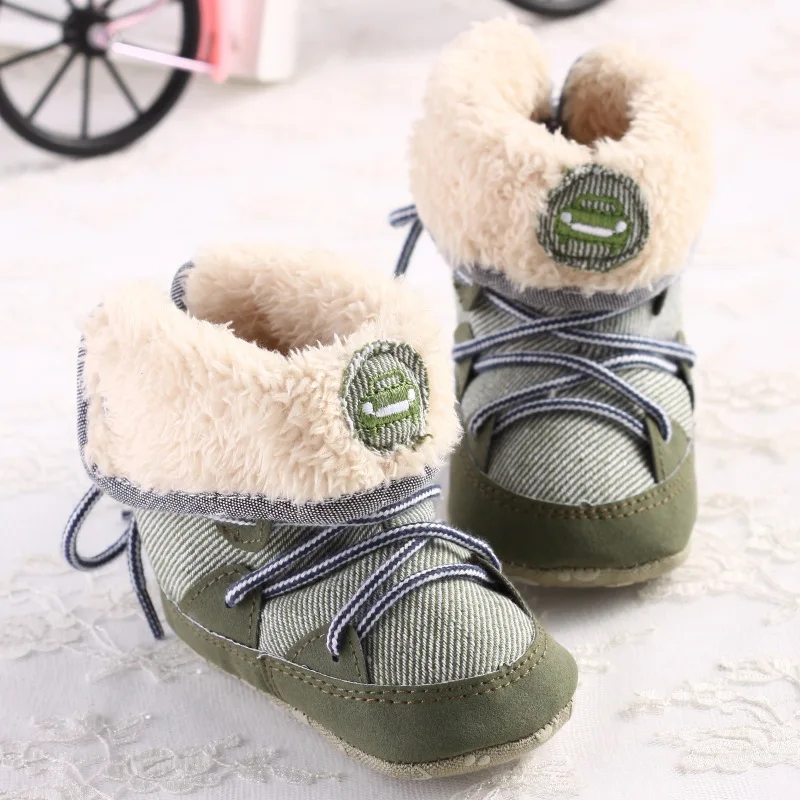 0-18months для маленьких мальчиков Теплые зимние ботинки Кружево до мягкая подошва Обувь младенческой Дети