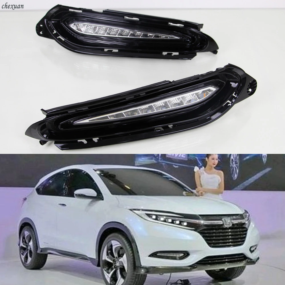 Cscsnl 1 комплект для Honda вариабельности сердечного ритма HR-V авто-Стайлинг светодиодный фонари дневного света Противотуманные огни DRL с поворотники желтый