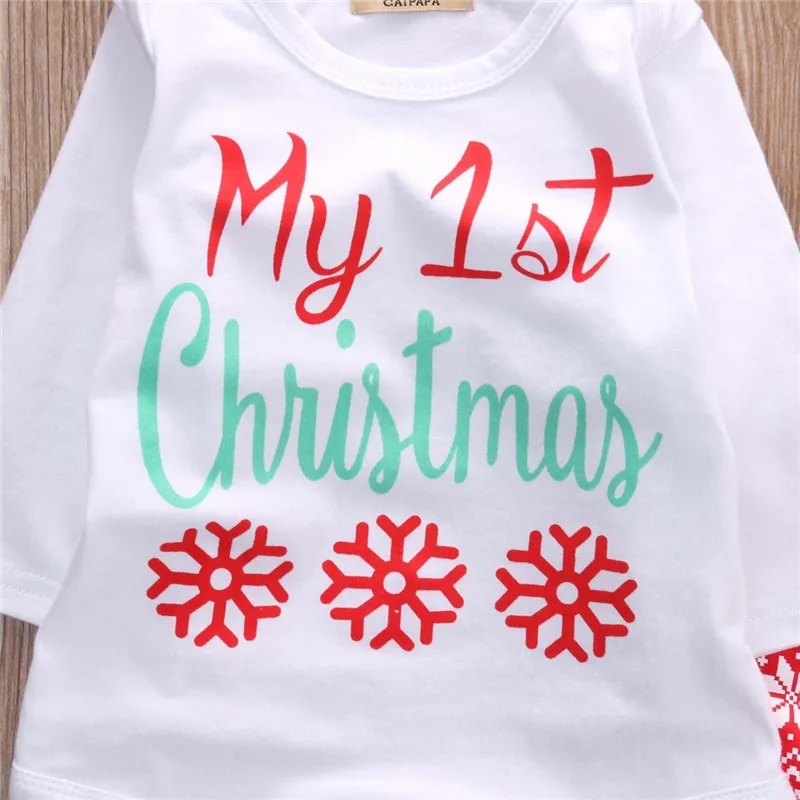 My 1st Christmas Baby новорожденных одежда Снежинка комбинезоны детские Осенние костюмы для мальчиков и девочек Рождественская одежда 3 шт./компл