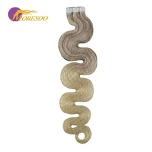 Moresoo волнистые волосы для наращивания на ленте, цвет: пепельно-коричневый,#18, с#22, светлые,#60, настоящие волосы remy, 50 г/50 S