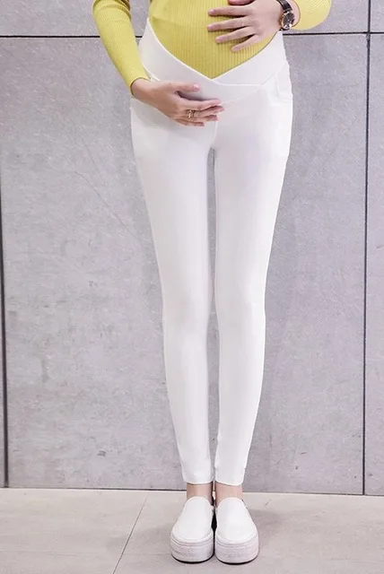 Kobeinc. брюки с низкой талией для беременных женщин, однотонные брюки для ухода за животом, Mujer, тонкие растягивающиеся Брюки для беременных, Roupa Gestante - Цвет: Белый