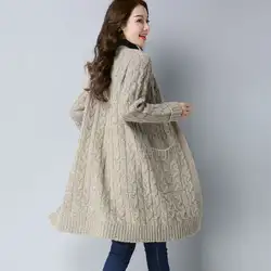 Для женщин Autumn Cashmere плюс Размеры 3XL средней длины Трикотаж женский с длинным рукавом вязаный свитер леди Повседневное свободные