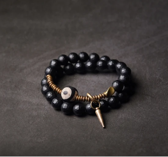 Faced-Black-Obsidian-Tibetan-Bead-Bracelet-Mixed-Vintage-Processed-Copper-Vajar-Buddhism-Zen-Healing-Jewelry-Unisex-Male-Female (6)