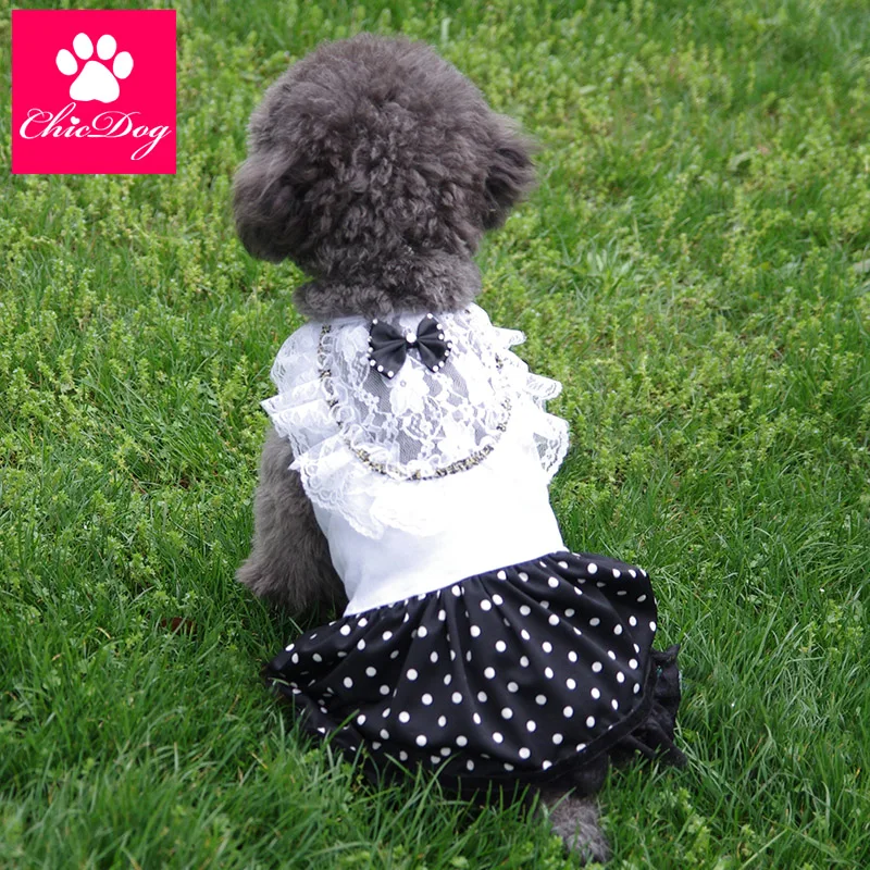 Fashion Clothes For Dogs Puppy Spring Summer Lace Dog Dress Dot Black