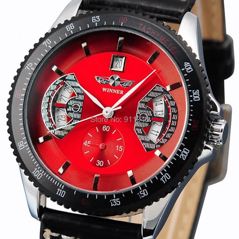 Топ Элитный бренд победитель часы Для мужчин автоматические механические кожаный ремешок Дата Календари спортивный мужской наручные часы