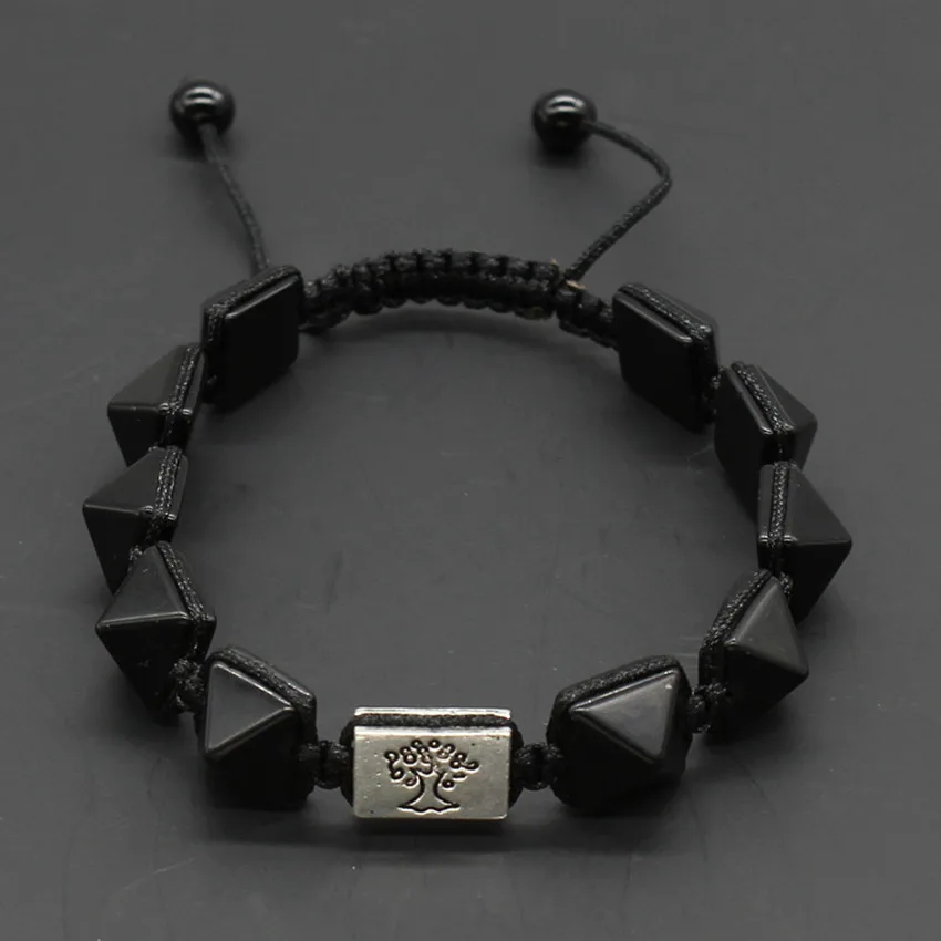 

100-Unique 1 Pcs Silver Plated Tree of Life Connect Square Pyramid Bracelet Black Agates Spiritual Jewelry