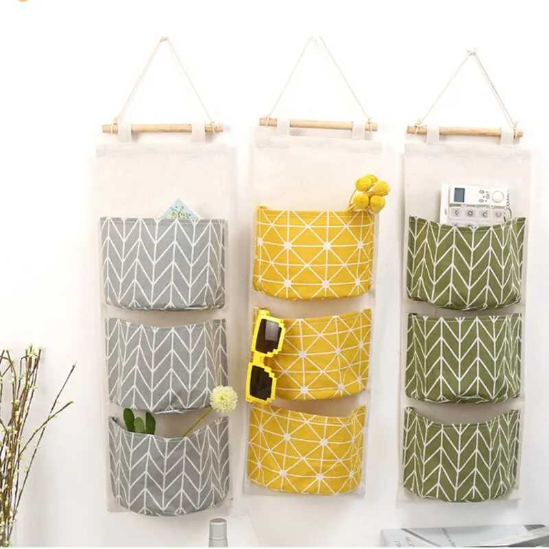 

Cosmetic Bag Linen Wall Hanging Storage Travel Organizer for Toys Books Container Decor Pocket Cosmetic Beauty Pouch